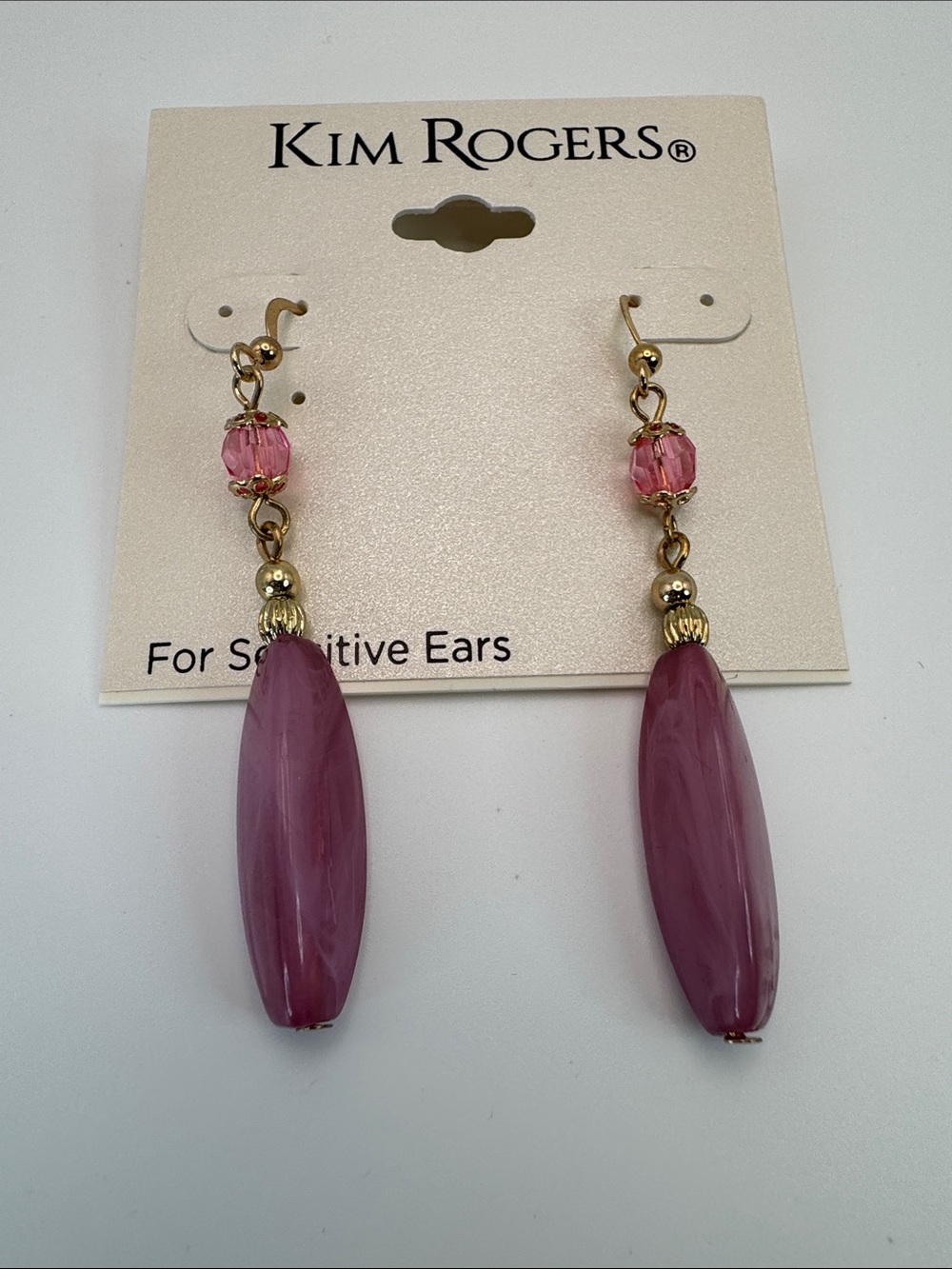 Kim Rogers Purple-Pink Drop Earrings with Gold-Tone Accents